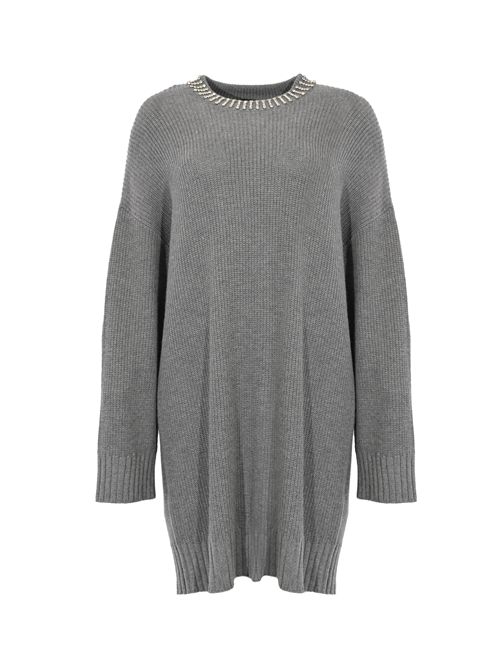 Abito Ask in maglia di misto lana e cashmere con collo strass Grigio PINKO | 105746 A2S4II2